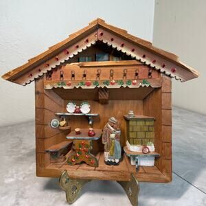 Vintage German or Swiss Chalet Diorama Wooden Weather House Folk Art Shadow Box